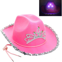 UNIQ Pink Bling Cowgirl Hat Novelty Child Pink Cowboy Hat with Blinking Tiara